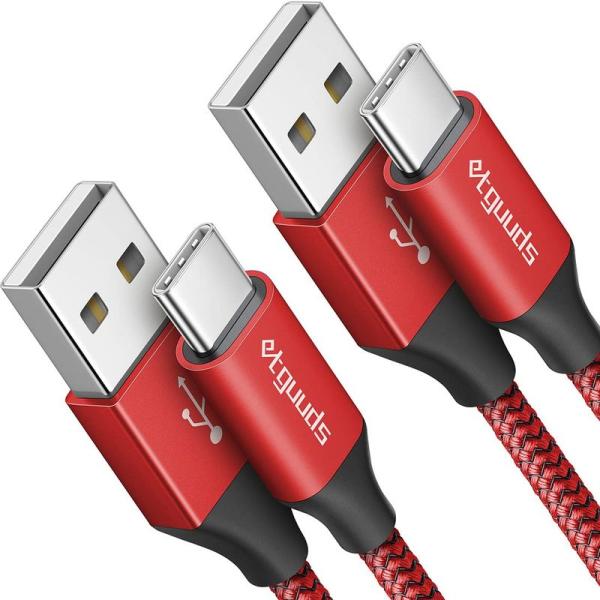USB Type C ケーブル 赤1m 2本セット急速充電 QC3.0 コード タイプc ケーブル ...