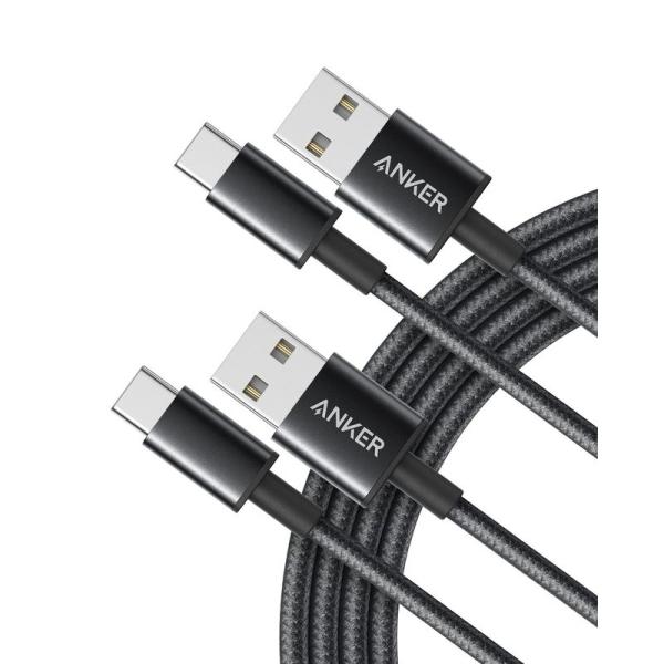 Anker USB-C &amp; USB-A 2.0 ケーブル2本セット / 2重編込の高耐久ナイロン素材...