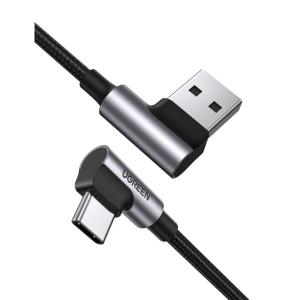 UGREEN USB Type C L字 ケーブル 3m QC3.0/2.0対応 急速充電 データ転送 ナイロン編み 高耐久性 Xperia｜PMonster