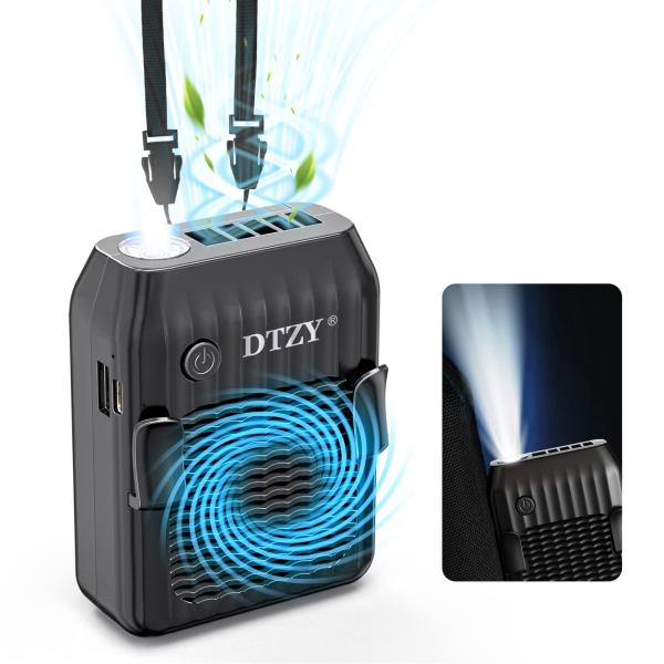 DTZY ベルトファン 携帯扇風機 小型 6000mAh USB充電式 長時間動作 懐中電灯機能 3...