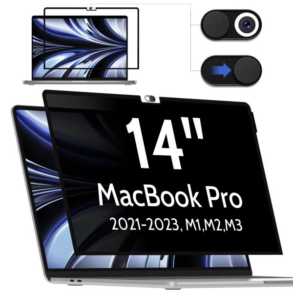 MacBook Pro 14インチ (2021-2024、M1、M2) 用覗き見防止、簡単にオン/オ...