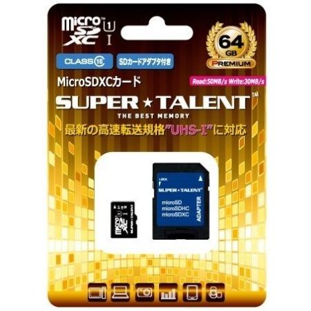 【ゆうパケットで送料無料】SUPERTALENT microSDXCカード64GB Class10 ...