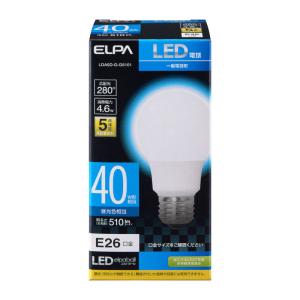 ELPA LED電球 電球形 A形 広配光 口金E26 40W形 昼光色 LDA5D-G-G5101｜hit-market