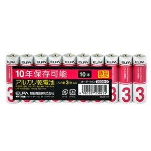 ELPA エルパ アルカリ乾電池 1.5V 単3形 AA LR6-AD10SBS 防災 10年保存可...