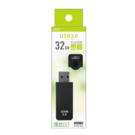 【ポスト投函で送料無料】Lazos キャップ式USBフラッシュメモリ ブラック 32GB L-US3...