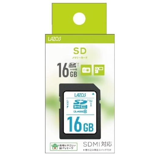 【ゆうパケットで送料無料】LAZOS SDカード SDHC16GB クラス10 UHS-1 L-B1...