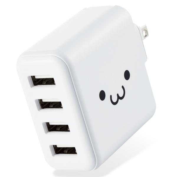 エレコム iPhone充電器 AC充電 3.6A出力 USB 4ポート 合計24W ホワイトフェイス...