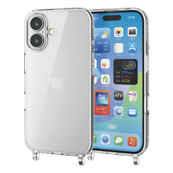 エレコム iPhone 16 ハイブリッドケース ストラップホール付き PM-A24AHVCKSHC...