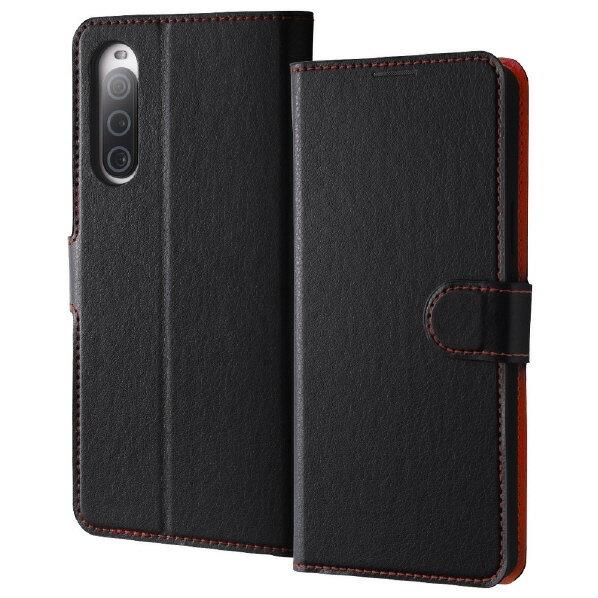 レイ・アウト Xperia 10 V 耐衝撃 手帳型レザーケース シンプル マグネット/BK/RD ...