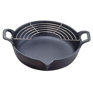 岩鋳（IWACHU） 天ぷら鍋 南部鉄器 平底27cm (天ぷら網付き) 日本製 IH
