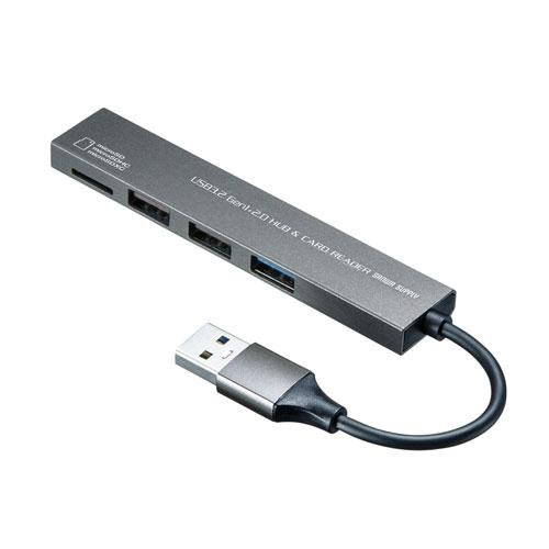 サンワサプライ USB 3.2 Gen1+USB2.0 コンボ スリムハブ(カードリーダー付き) U...