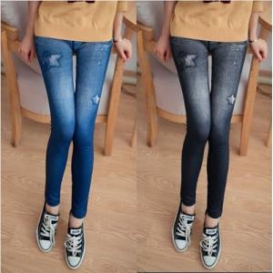 星 破れ(やぶれ) 模様 プリント ストレッチ 素材 デニム レギンス 美脚 効果 スリム 母の日 プレゼント UVカット 春 冷感