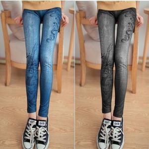 ギター 模様 プリント ストレッチ 素材 デニム レギンス 美脚 効果 スリム 母の日 プレゼント UVカット 春 冷感