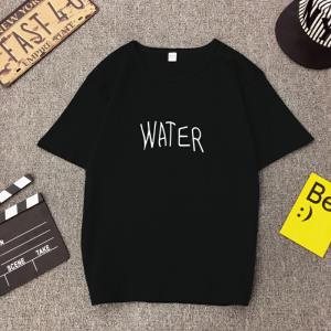 送料無料 シンプル ブラック Tシャツ カットソー 半袖 チュニック WATER と書かれた ゆるカワ/ 温感 プレゼント クリスマス 秋