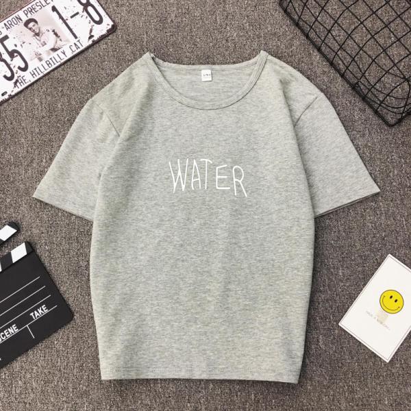 送料無料 シンプル グレー Tシャツ カットソー 半袖 チュニック WATER と書かれた ゆるカワ...