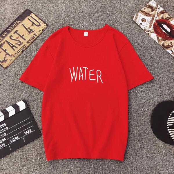 送料無料 シンプル レッド Tシャツ カットソー 半袖 チュニック WATER と書かれた ゆるカワ...