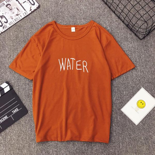 送料無料 シンプル カーキ オレンジ Tシャツ カットソー 半袖 チュニック WATER と書かれた...