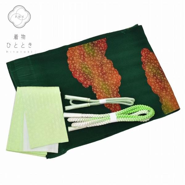 帯締め 帯揚げ セット 正絹 振袖用 和装小物 重ね衿付き 飾り紐付き 緑色系 kkb0758b