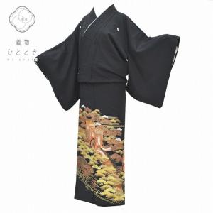 黒留袖 着物 リサイクル着物 リサイクル 未仕立て 仮絵羽 菊の刺繍 壺 