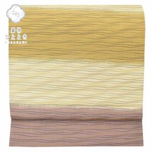 専用帯4967 ●高級 正絹 ぜんまい紬 袋帯 美品 袋帯 名品 ぜんまい紬 柿渋織 縞 ベージュ 全通 正絹 中古