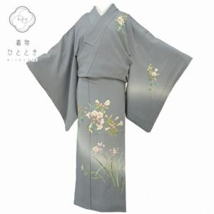 付下げ 身丈157.5cm 裄丈63.5cm S 袷 紬地 紫陽花 灰白 正絹 名品 中古