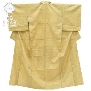 リサイクル着物 紬 中古 単衣 正絹 仕立て上がり 黄色系 幾何学文様 rr0628b｜hitotoki