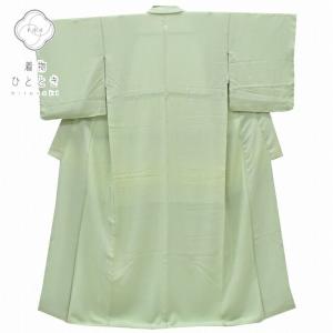 単衣 着物 色無地 丸に木瓜花菱紋 一つ紋 裄長 サイズ 淡藤色 正絹 夏