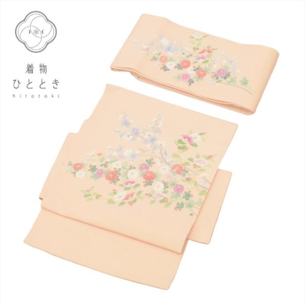 作り帯 付け帯 正絹 仕立て上がり リサイクル帯 名古屋帯 ピンク色系 四季花文様 お太鼓柄 友禅 ...