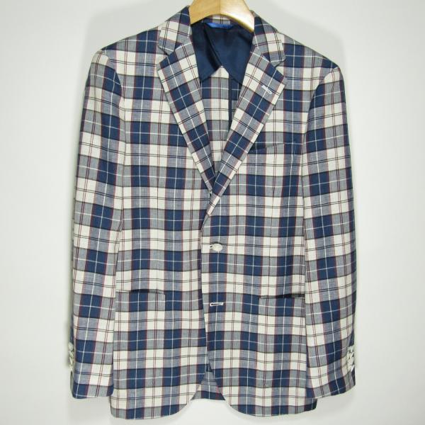 美品 トランスコンチネンツ TRANS CONTINENTS メンズ 麻混 チェック テーラード ジ...