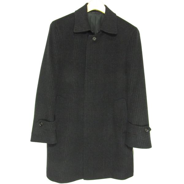 美品 ダーバン D'URBAN メンズ カシミヤ混 ステンカラーコート M 冬物 ダークブラウン チ...