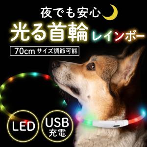 首輪 犬 光る led 光る首輪 レインボー 七色 犬用 おしゃれ