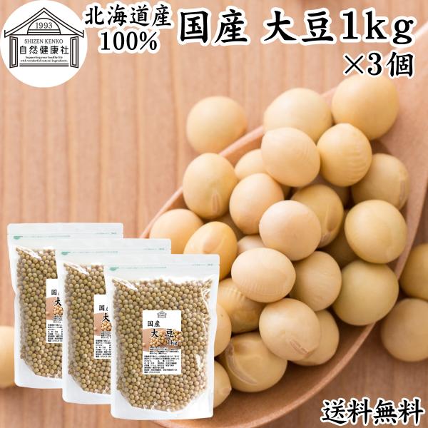 大豆 1kg×3個 国産 北海道産 トヨマサリ 生豆 無添加 100% 送料無料