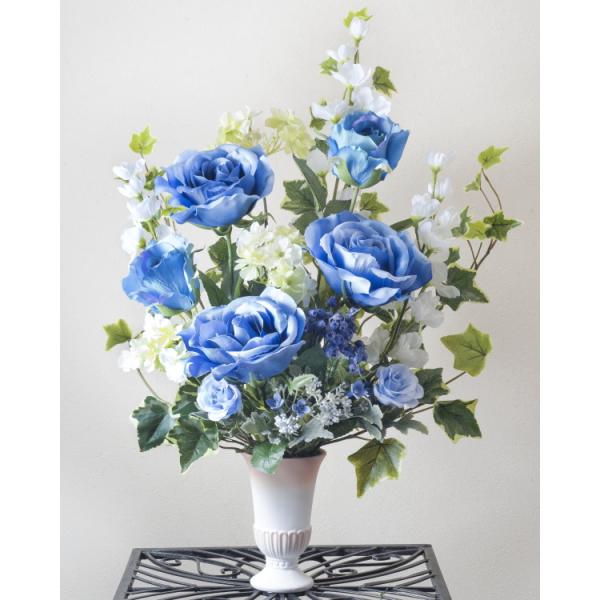 北原さくら作 奇跡のブルーローズ 人工観葉 フェイクグリーン 造花 光触媒 ブーケ アートフラワー ...