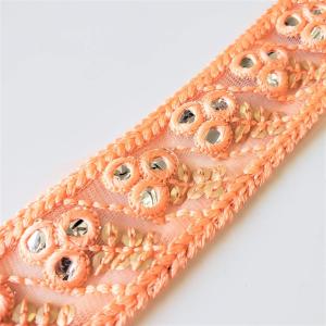 合*い様 刺繍リボンアタマのコ　ピンク×オレンジ インド刺繍リボン 紫と金のドットチェーン刺繍リボン 幅22mm 1m単位