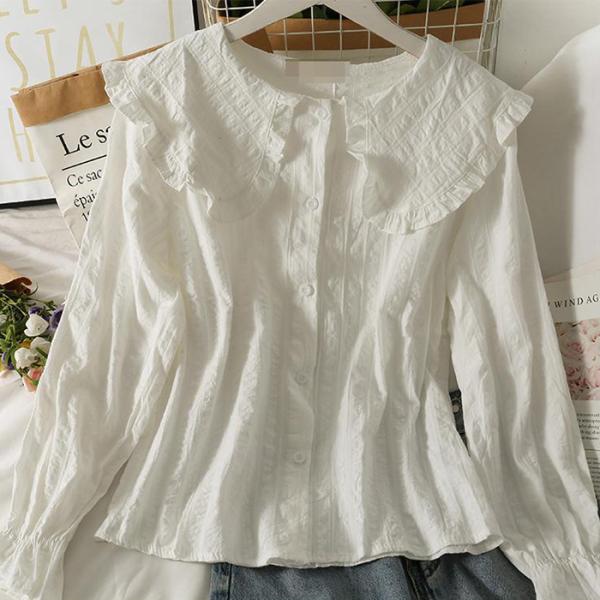 ブラウス レディース レース ネック フリル 丸えり 長袖 フェミニン 秋 春 きれいめ 体型カバー...