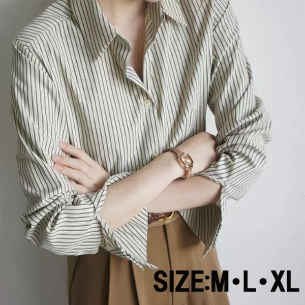 トップス シャツ ブラウス レディース 長袖 オーバーシャツ オーバーブラウス ストライプ 秋 春 ...