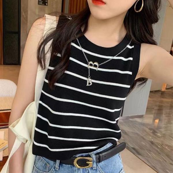 ニット レディース ノースリーブ 袖なし トップス 夏 サマーニット ボーダー サマーセーター