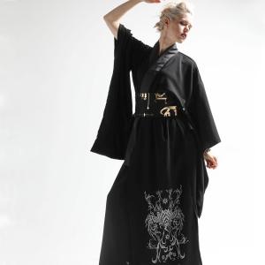 h.NAOTO 浴衣 着物 男女兼用 トライバル 蓮 ゴシック パンク V系 Siver Lotus YUKATA