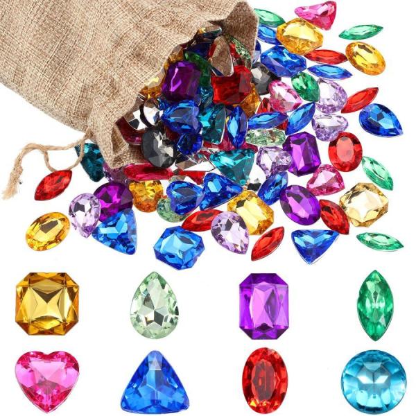 100ピース おもちゃの宝石 海賊の宝物 フェイクアクリル宝石 キラキラ光るマルチカラーダイヤモンド...