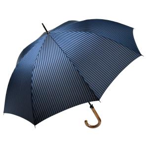 傘 メンズ 長傘 WAKAO ロンドン ストライプ柄 ジャンプ傘 ブルー×ネイビー 親骨65cm 8本骨 ジャガード織 雨傘 日本製｜hobby-mart