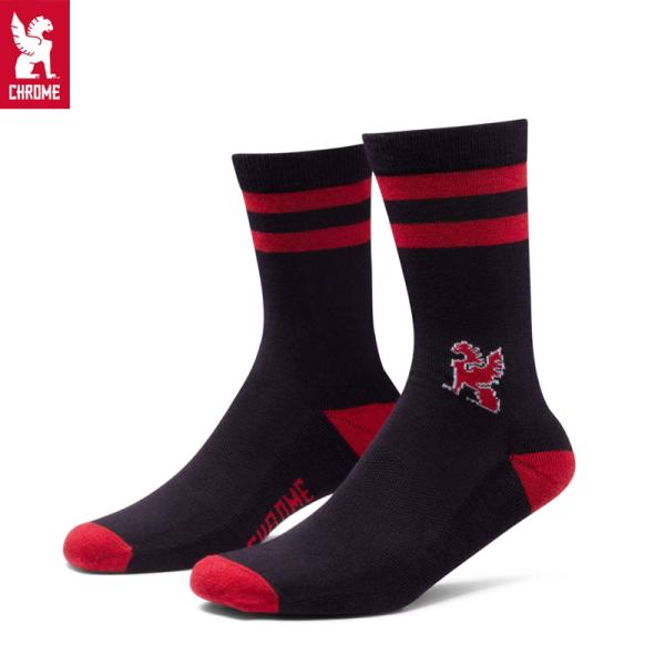 CHROME クローム MERINO メリノ CREW SOCKS GREY/RED STRIPE