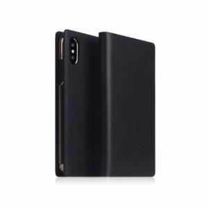 【SLG Design（エスエルジーデザイン）】手帳型スマホケース iPhone XS Max  Calf Skin Leather Diary ブラックスマホケース iPhone アイフォン XSMa[▲][R]