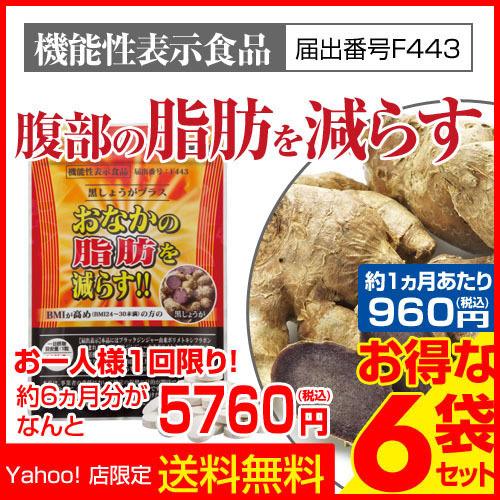 黒しょうがプラス 初回限定 おなかの脂肪 内臓脂肪 皮下脂肪を減らす 機能性表示食品 6袋特価 約6...