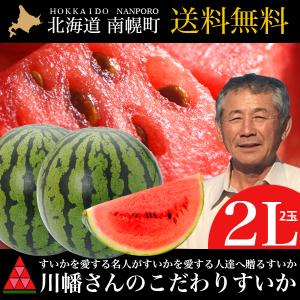 ギフト スイカ すいか 北海道南幌町産 川幡さんのこだわりすいか(2L/約6.5kg)×2玉 / 北海道産 産地直送 フルーツ 夏 旬 大玉 大きい｜hokkaido-gourmation