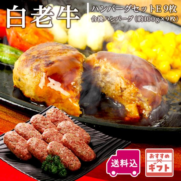 阿部牛肉加工 白老ハンバーグセットE 合挽ハンバーグ約100ｇ×9枚　　　ギフト バーベキュー BB...