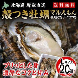 カキ 殻付き 生食用 牡蠣 Lサイズ 20個 北海道 厚岸産 マルえもん お取り寄せグルメ 産直 カキナイフ付き 検査表付き ブランド牡蠣 熨斗 お歳暮 ギフト｜hokkaido-pirika