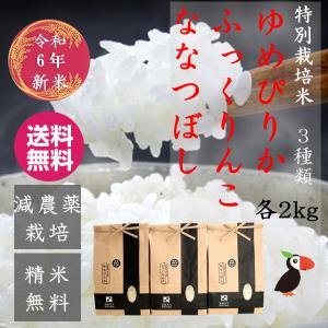 令和5年産 新米 北海道米 3種×2kg（計6kg）減農薬 特別栽培米 ゆめぴりか ふっくりんこ ななつぼし 人気銘柄2kgｘ3種類セット ギフト お歳暮