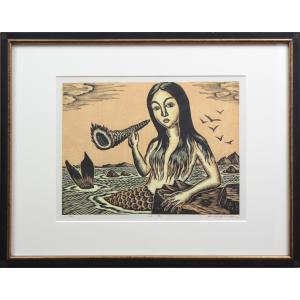 川西祐三郎 『 朝あけ 』 木版画 版画 日本画家 中古 : kousei brand