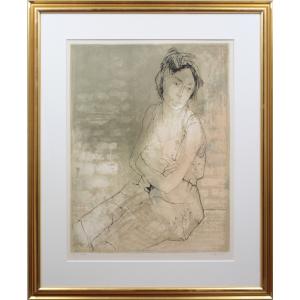 人物画 絵画 リトグラフ 版画 ジャン・ジャンセン 「カプリーヌ」 額