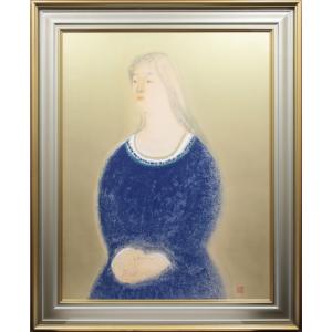 月岡榮貴 「紺衣の娘」 日本画 絵画 - 北海道画廊
